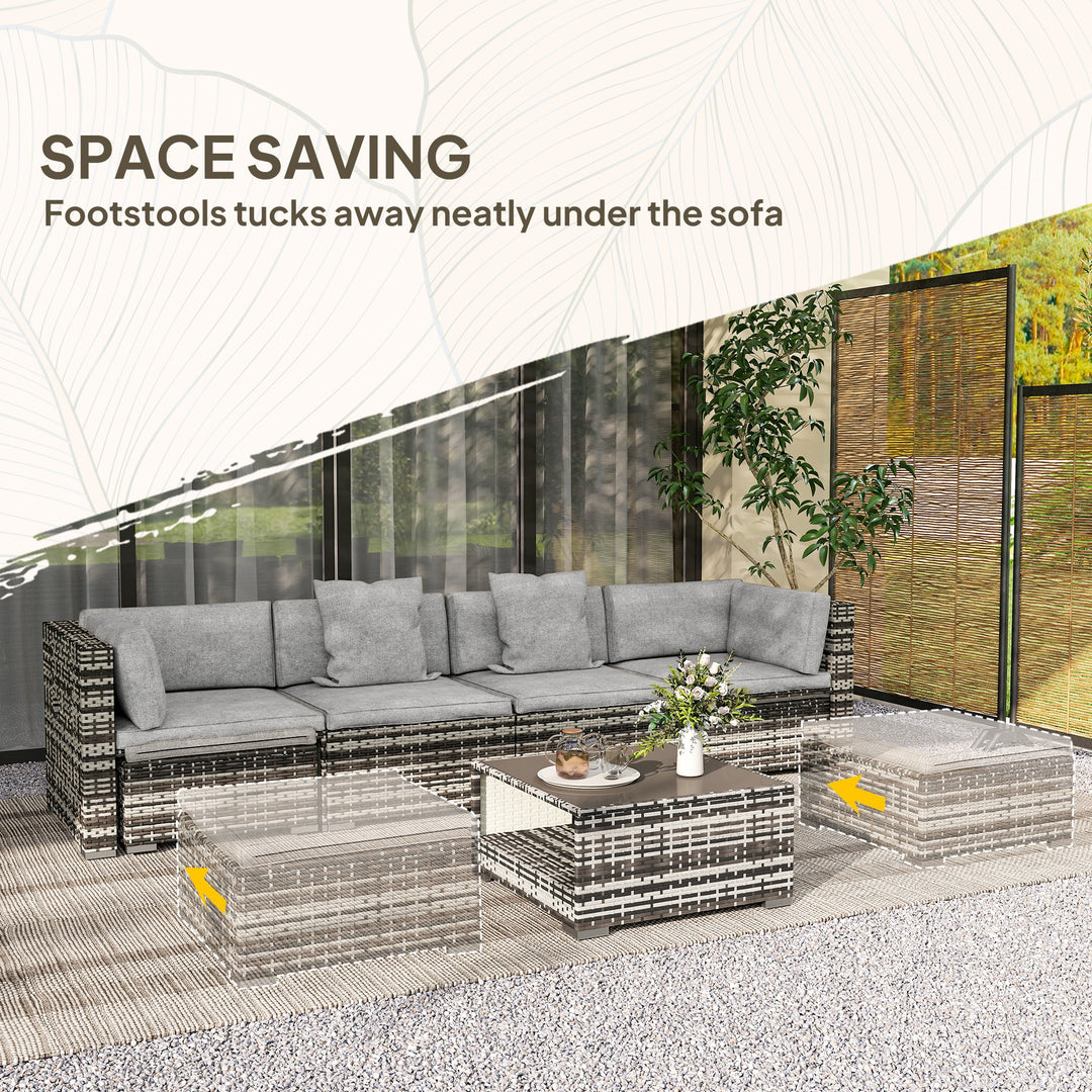 Seven-Piece Rattan Patio Furniture Set, with Cushions - Grey