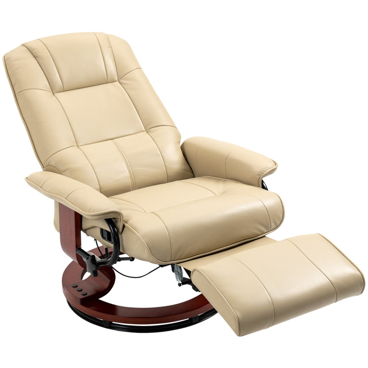 Faux Leather Armchair, with 145° Reclining Back and Footrest - Cream