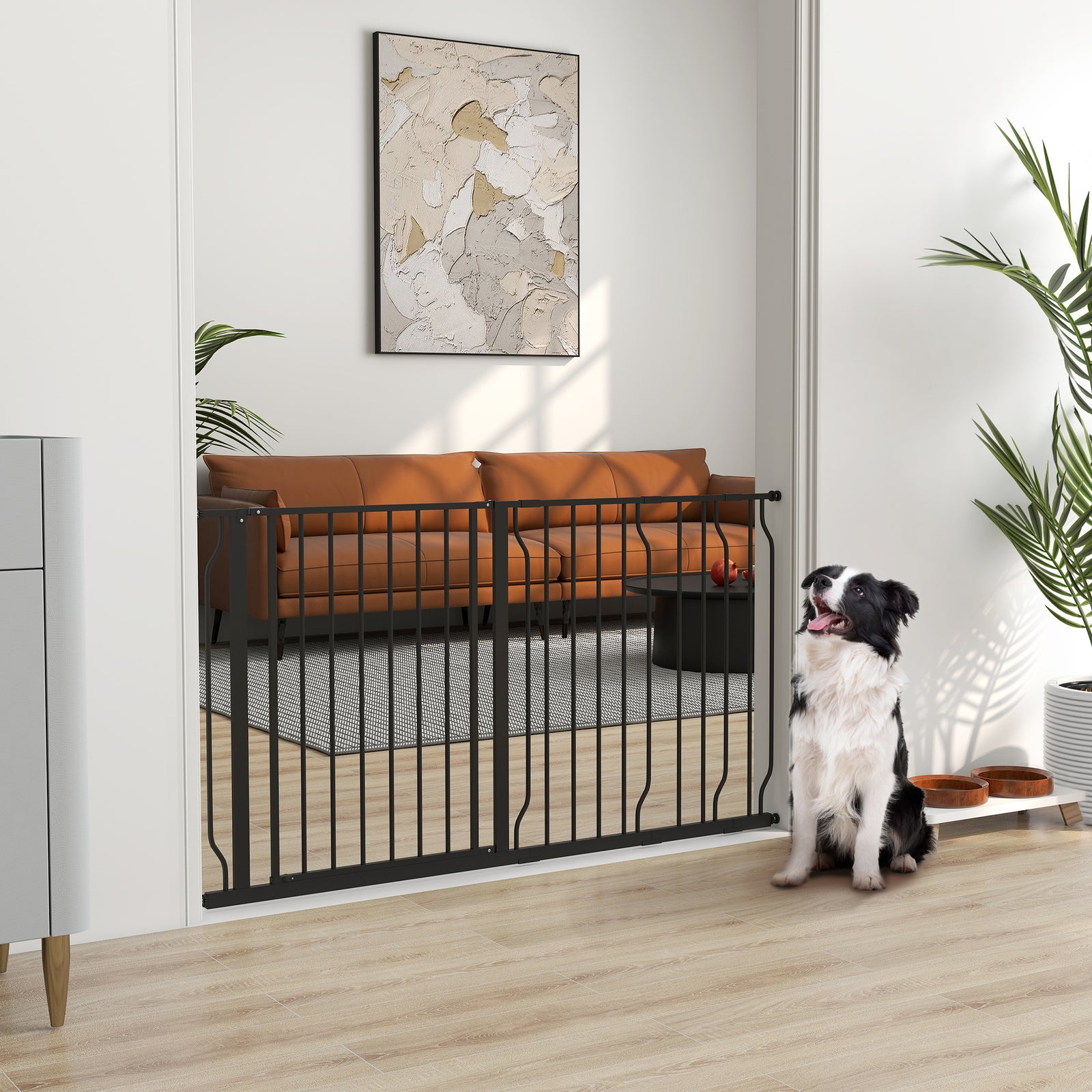 Extra Wide Dog Safety Gate, with Door Pressure, for Doorways, Hallways, Staircases - Black