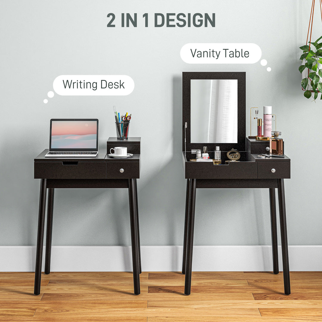 Dressing Table with Flip-up Mirror, Makeup Desk with 2 Drawers, Vanity Table Writing Desk for Bedroom Living Room, Black