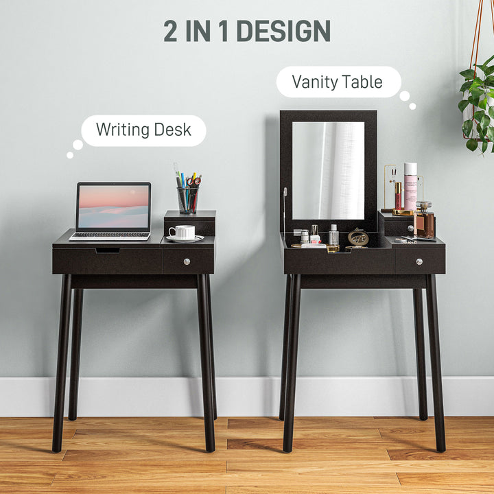 Dressing Table with Flip-up Mirror, Makeup Desk with 2 Drawers, Vanity Table Writing Desk for Bedroom Living Room, Black