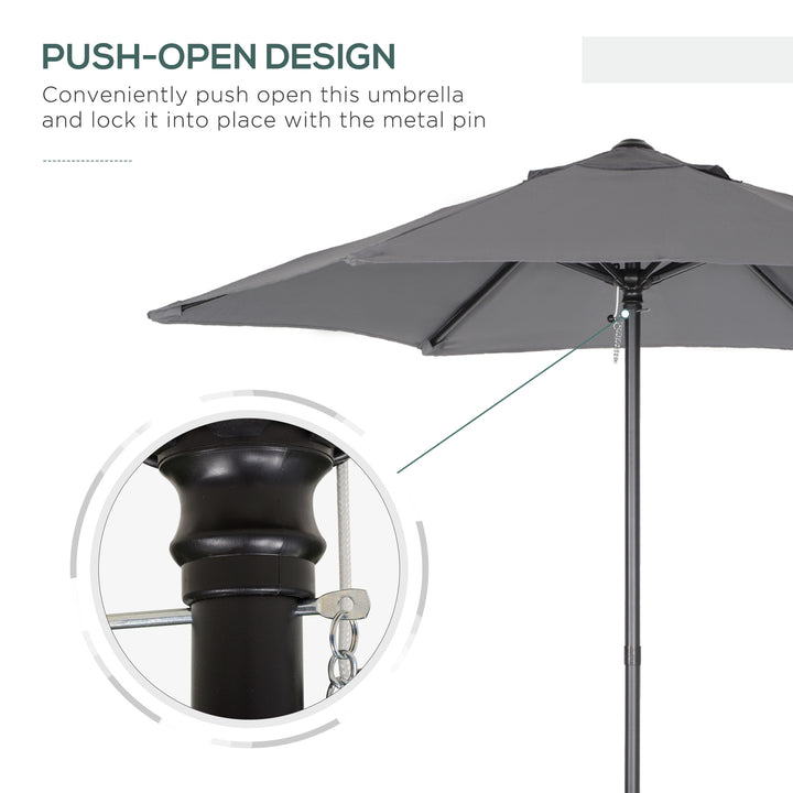 2m Garden Parasol Umbrella, Outdoor Sun Shade with 6 Sturdy Ribs for Balcony, Bench, Garden, Dark Grey