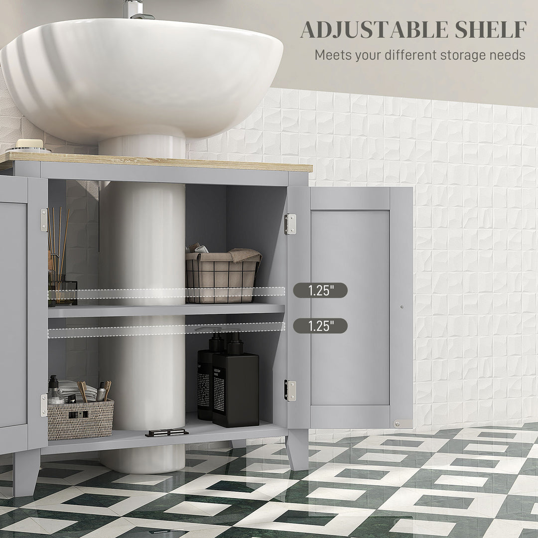 Under Sink Cabinet, Bathroom Sink Cabinet with 2 Doors, Pedestal Under Sink Design, Freestanding Bathroom Cupboard with Adjustable Shelf, Grey