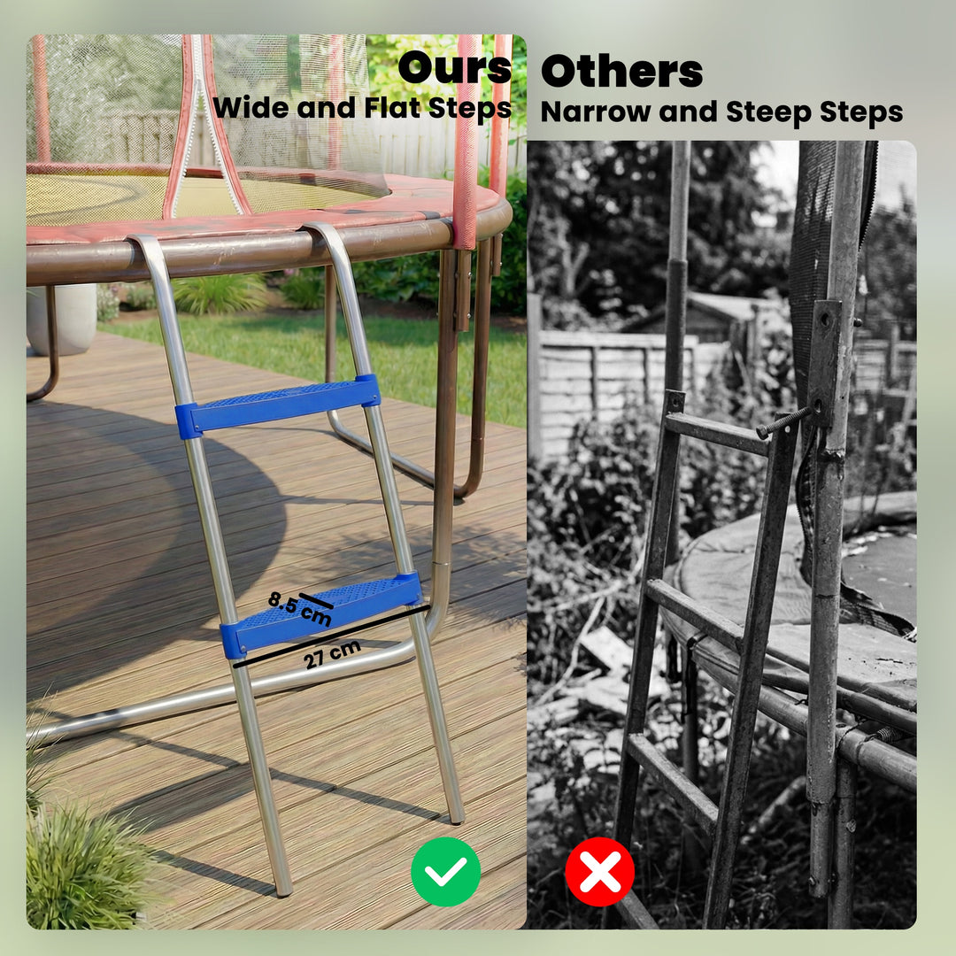 Trampoline Ladder, 2-Steps with Horizontal Wide Steps, Universal Hook,