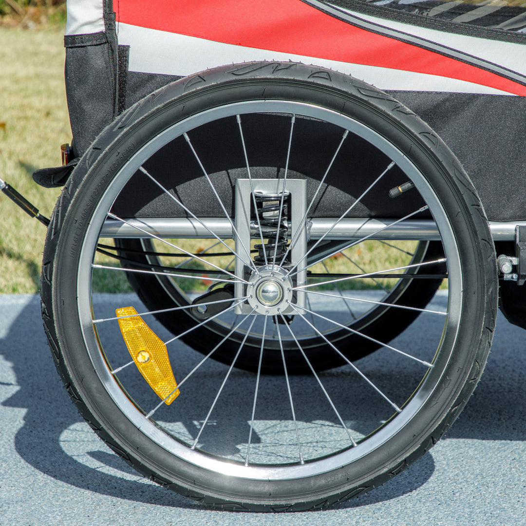 Baby Bike Trailer, Child Bicycle Trailer with 5 Point Harness, Steel Frame, Reflectors, Safety Flag, Hitch Coupler, Red