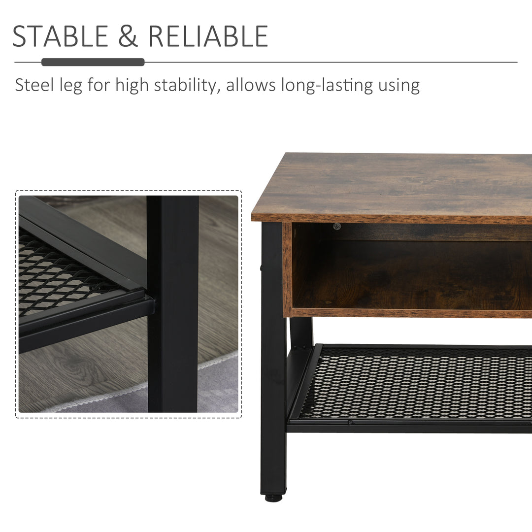 TV Stand Cabinet, Industrial TV Unit for TVs up to 45", 100cm TV Cabinet with 2 Open Compartments and Mesh Bottom Shelf for Living Room, Rustic Brown