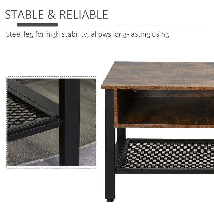 TV Stand Cabinet, Industrial TV Unit for TVs up to 45", 100cm TV Cabinet with 2 Open Compartments and Mesh Bottom Shelf for Living Room, Rustic Brown