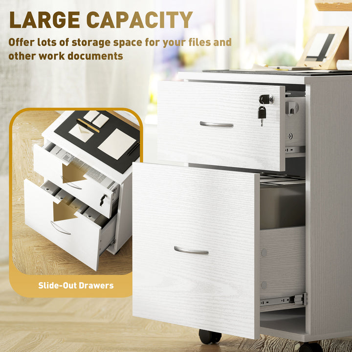 Two Drawer Lockable Filing Cabinet - White Wood Grain