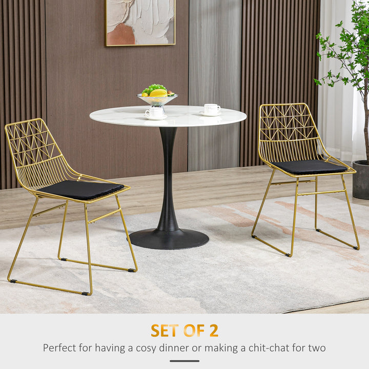 Luxurious Dining Chairs Set of 2, Metal Wire Kitchen Chair with Removable Velvet-feel Cushion, Cut-out Back and Steel Frame for Dining Room, Gold Tone