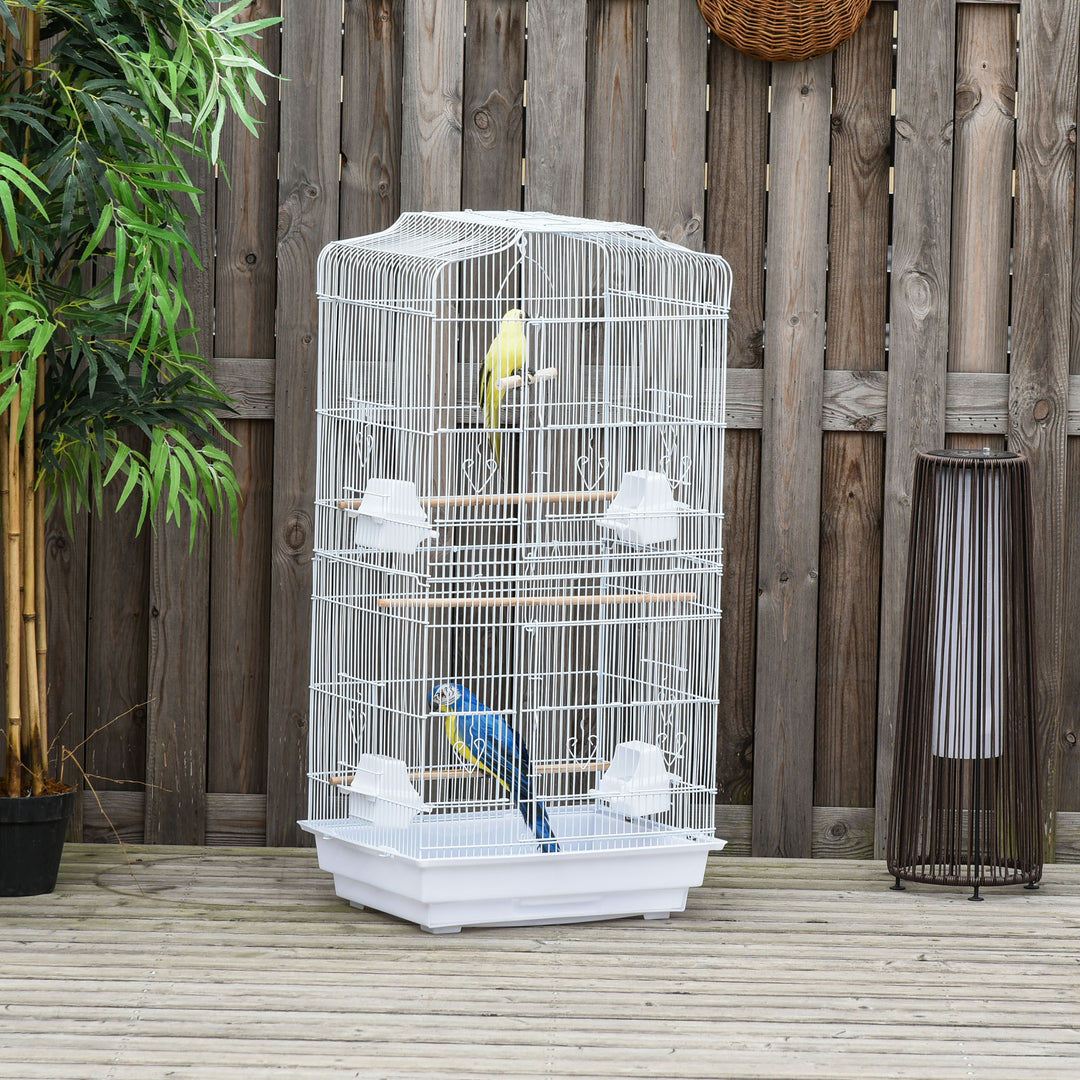 MCL Large Metal Bird Cage with Perches, Food Bowls, Swing, for Budgies, Parakeets, White
