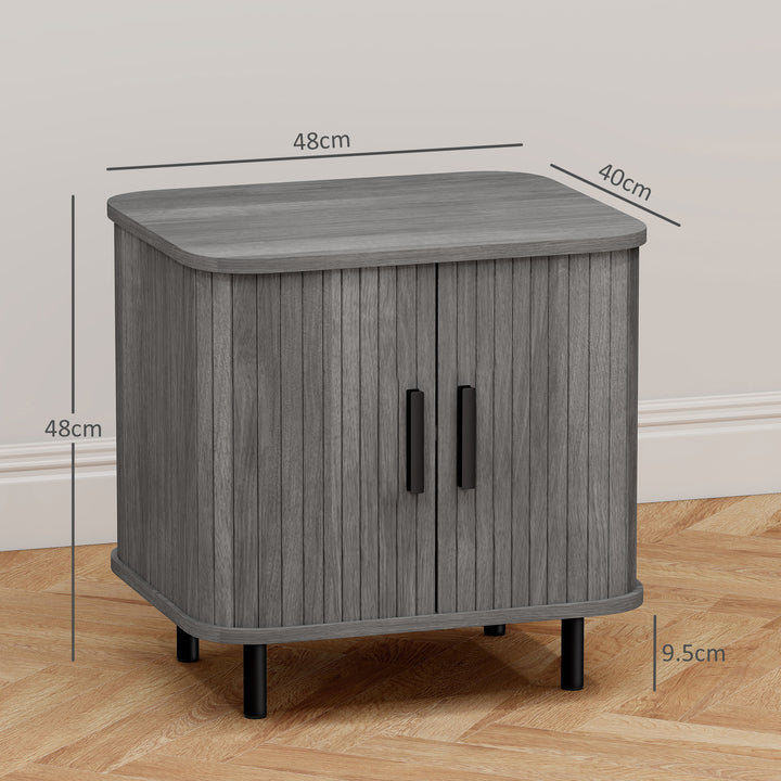 Bedside Table, Nordic Side Table with Roller Shutter Style Sliding Doors and Metal Legs for Bedroom, Living Room, Grey