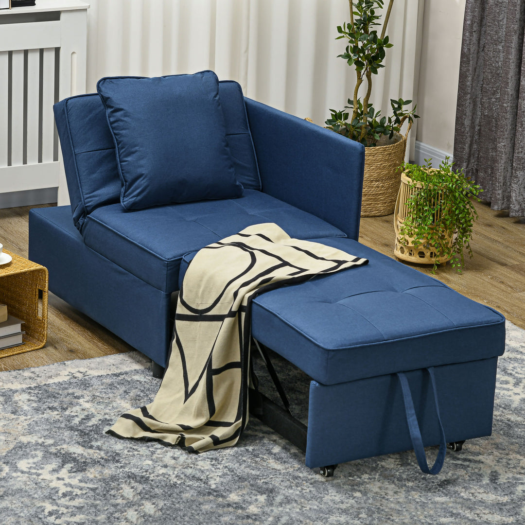 Convertible Single Sofa Bed with Thick Padded Seat, 3-in-1 Multi-Functional Sleeper Chair Bed with Magazine Pocket, for Living Room, Blue