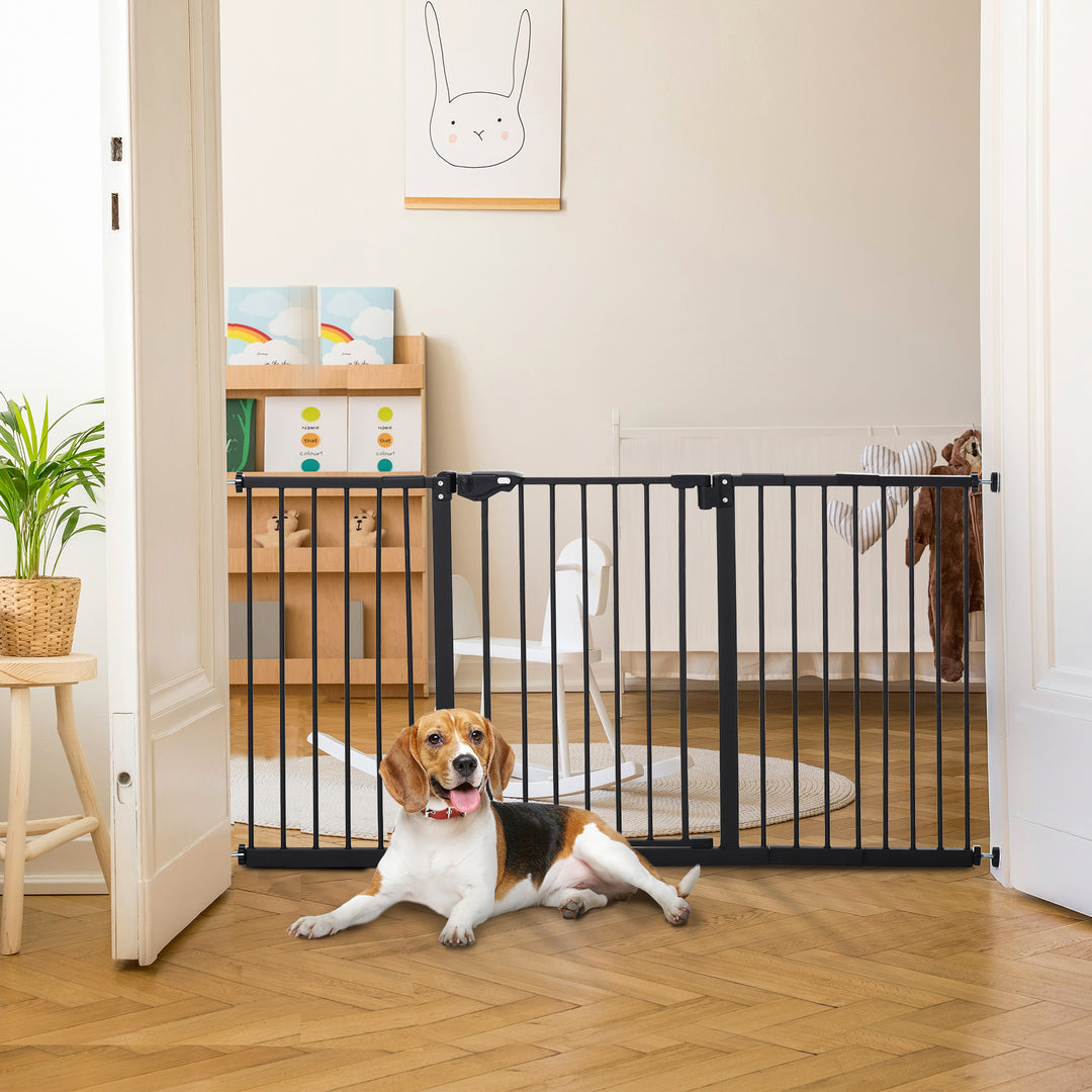 Adjustable Safety Gate w/ Three Extensions, Four Adjustable Screws, Black
