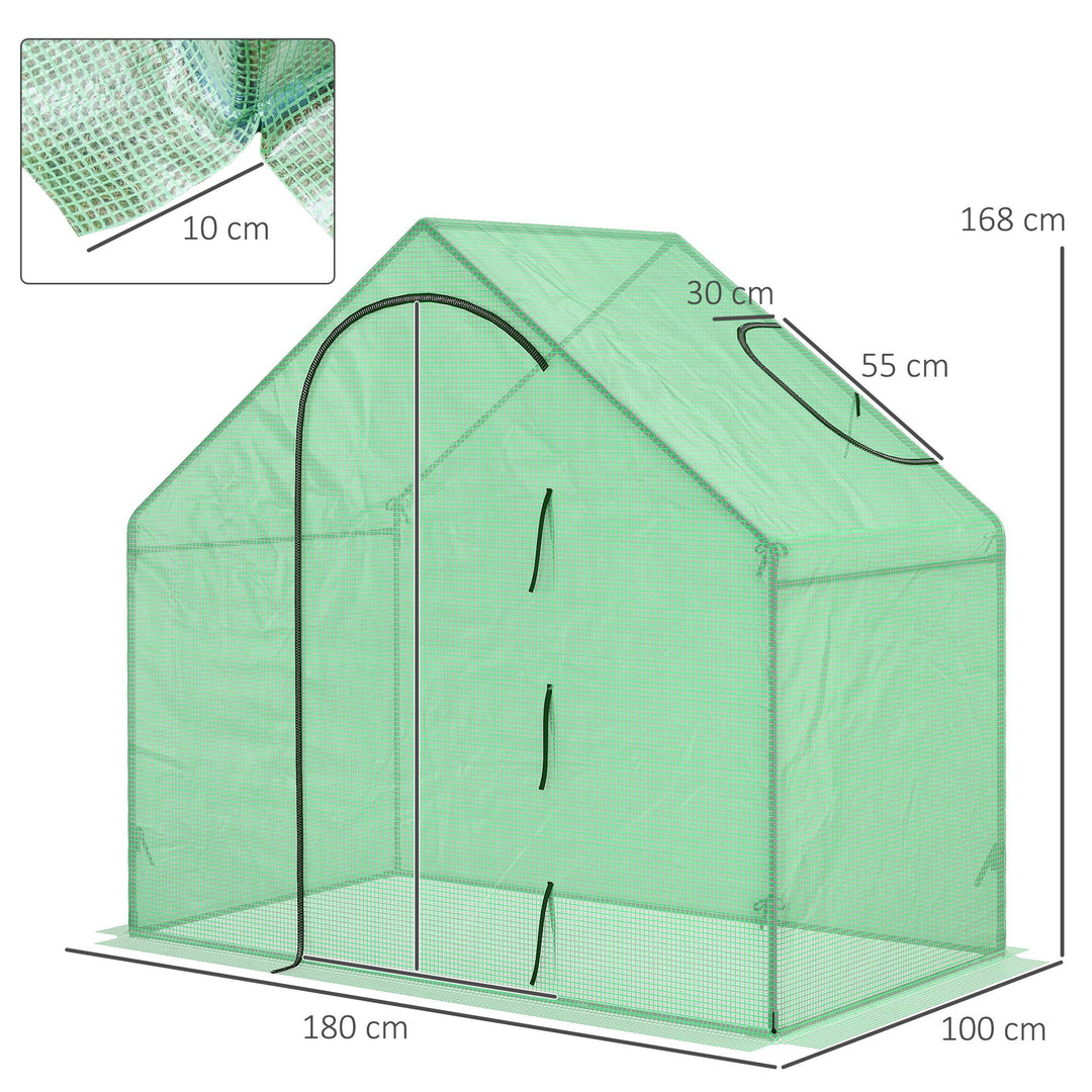 Outsunny Walk in Greenhouse Garden Grow House with Roll Up Door and Window, 180 x 100 x 168 cm, Green