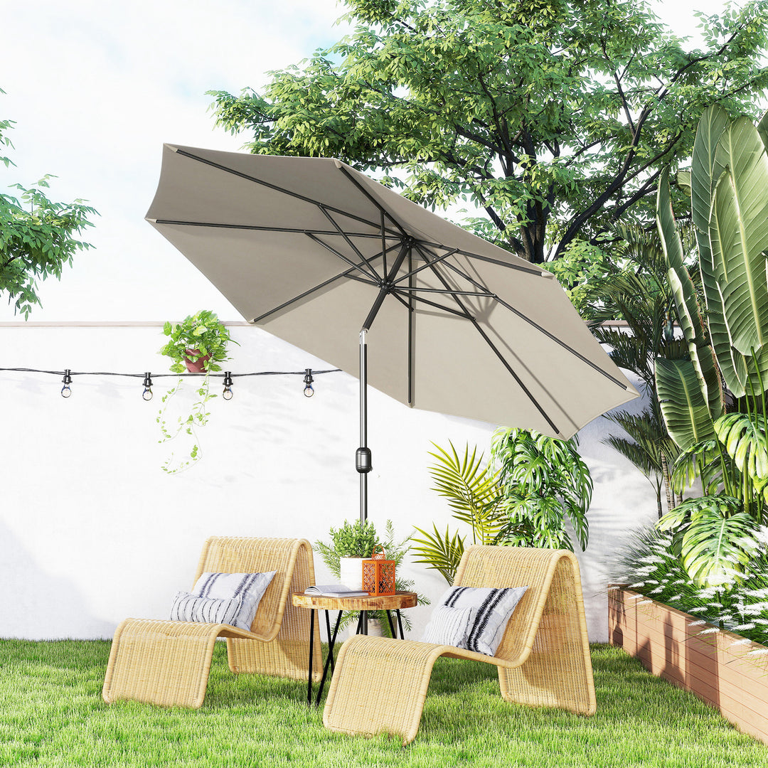 MCL 3(m) Tilting Parasol Garden Umbrellas, Outdoor Sun Shade with 8 Ribs, Tilt and Crank Handle for Balcony, Bench, Garden, Light Grey