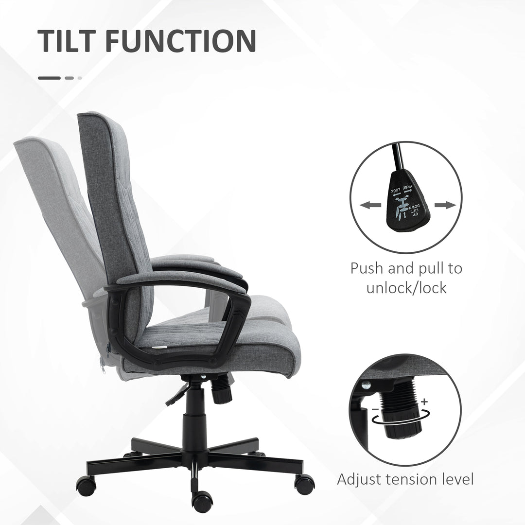 High Back Home Office Chair, Linen Fabric Computer Chair, Swivel Desk Chair with Adjustable Height for Living Room, Bedroom, Study, Dark Grey