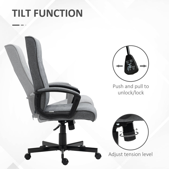 High Back Home Office Chair, Linen Fabric Computer Chair, Swivel Desk Chair with Adjustable Height for Living Room, Bedroom, Study, Dark Grey
