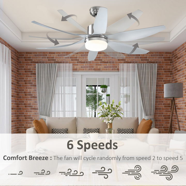 MCL Reversible Ceiling Fan with Light, 6 Blades Indoor Modern Mount LED Lighting Fan with Remote Controller, for Bedroom, Living Room, Silver