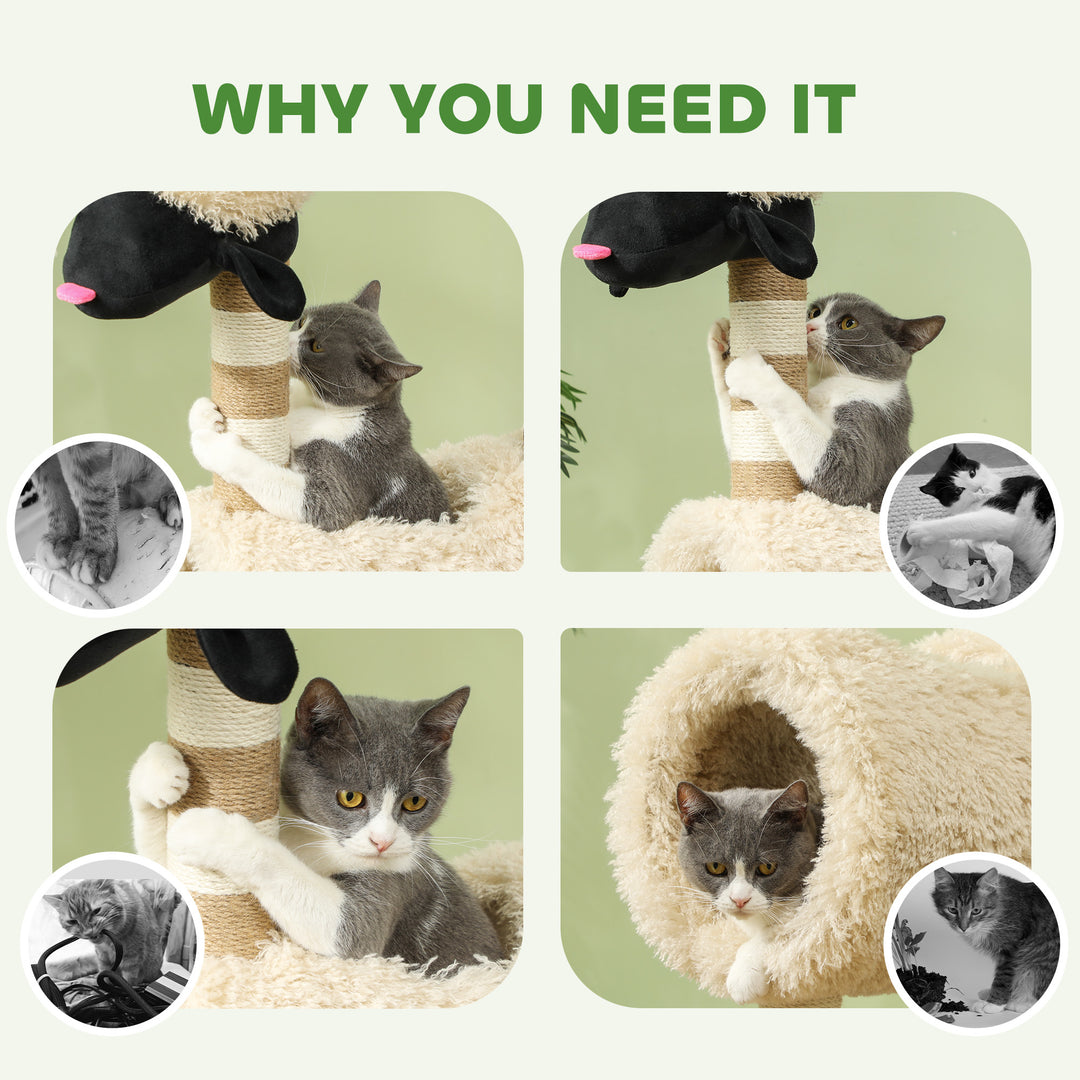 Cat Tree Sheep Design, 98 cm Multi-Level Cat Tower with Scratching Pos