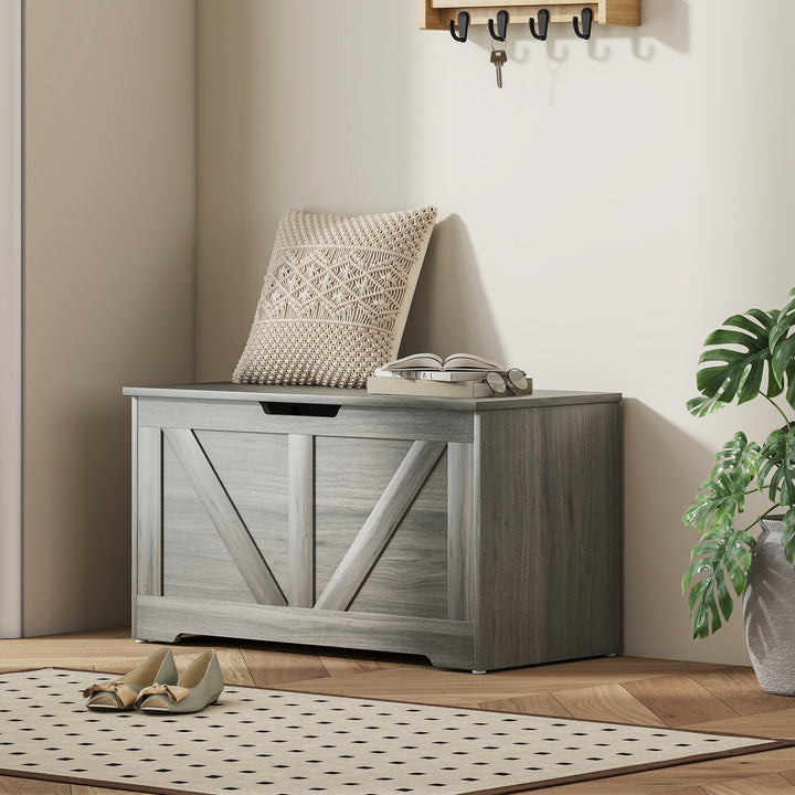 HOMCOM 100L Home Storage Box, with Safety Hinges - Charcoal Grey