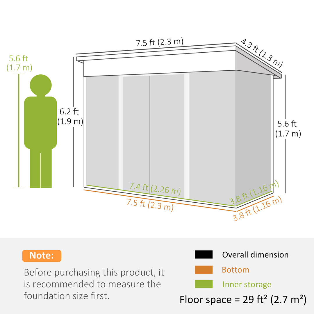 7.6 x 4.3ft Garden Storage Shed with Lockable Sliding Doors and Ventilation, Metal Garden Tool Storage House, Green