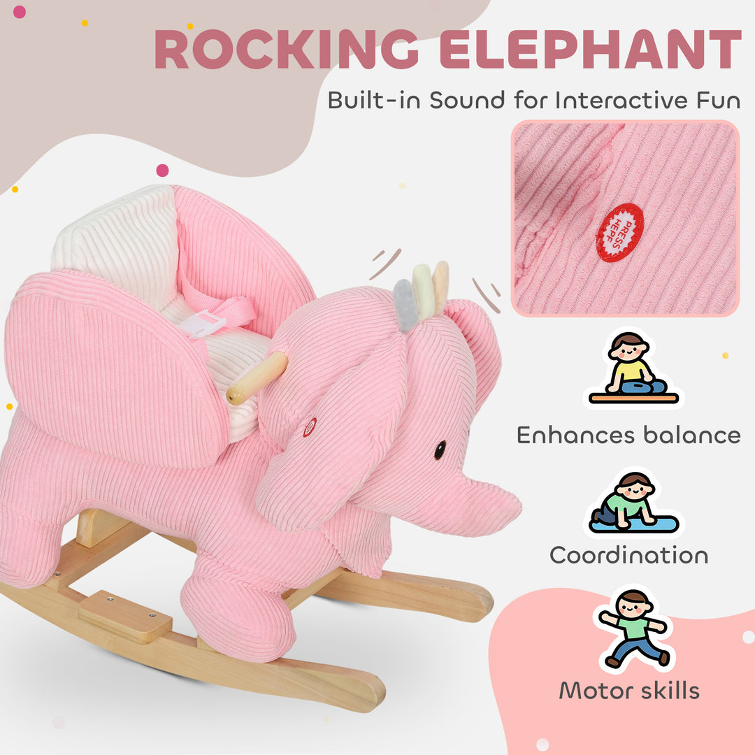 Kids Rocking Horse, Baby Ride on Elephant Rocker with Safety Belt and Sound for Toddlers 18 to 36 Months