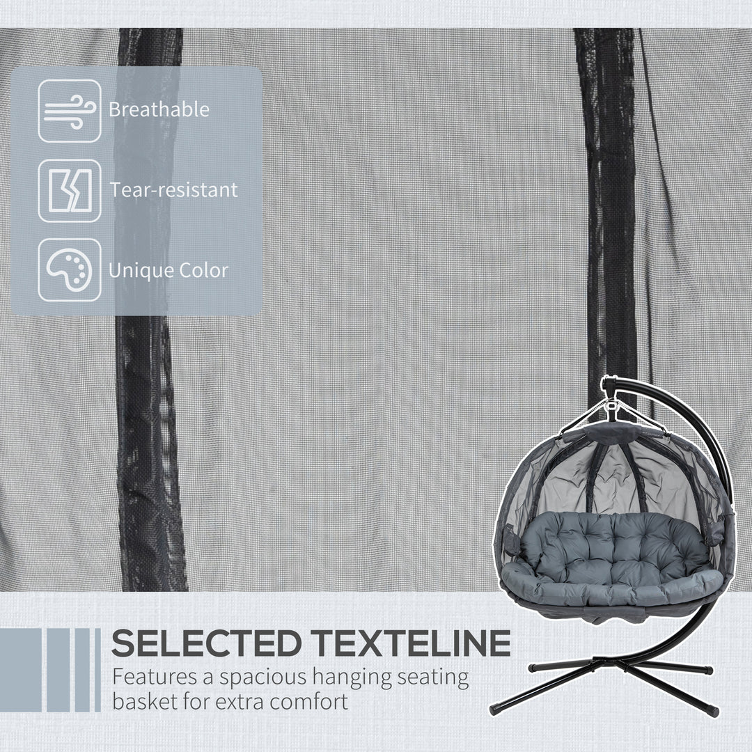 MCL Double Hanging Egg Chair 2 Seaters Texteline Swing Hammock Chair with Stand, Cushion and Folding Design, for Indoor and Outdoor, Grey