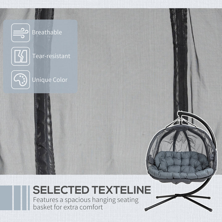 MCL Double Hanging Egg Chair 2 Seaters Texteline Swing Hammock Chair with Stand, Cushion and Folding Design, for Indoor and Outdoor, Grey