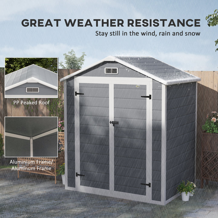 6'x4.5' Garden Storage Shed, Lockable Garden Shed with Double Doors, Window, Vent and Plastic Roof, Grey