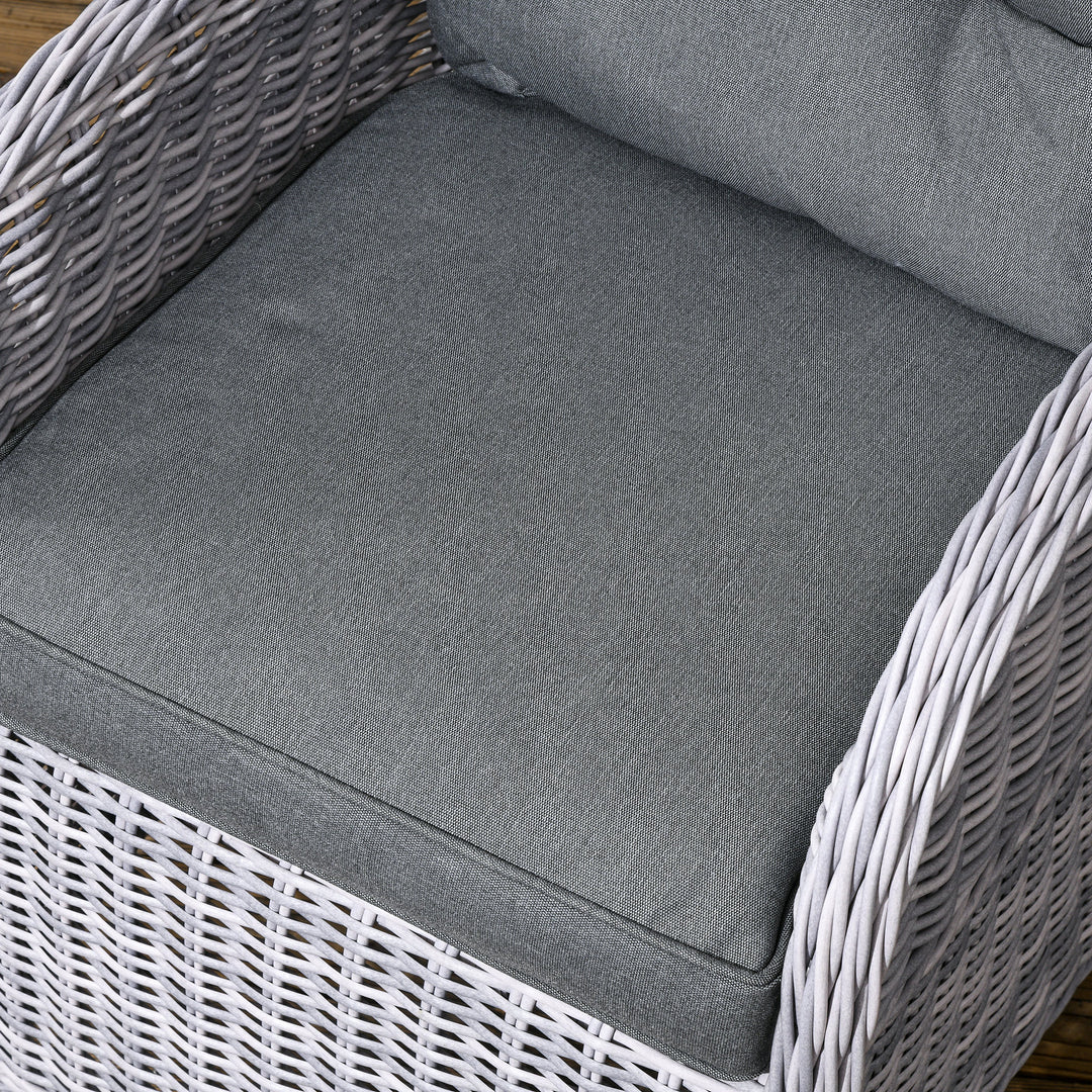 Garden PE Rattan Dining Sofa Set, Outdoor 4 Seater Wicker Furniture, High Back Chairs with Cushions, Tempered Glass Coffee Table for Patio, Mixed Grey