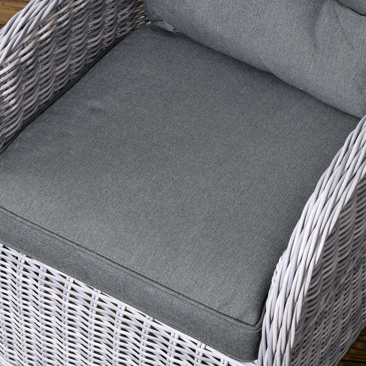 Garden PE Rattan Dining Sofa Set, Outdoor 4 Seater Wicker Furniture, High Back Chairs with Cushions, Tempered Glass Coffee Table for Patio, Mixed Grey