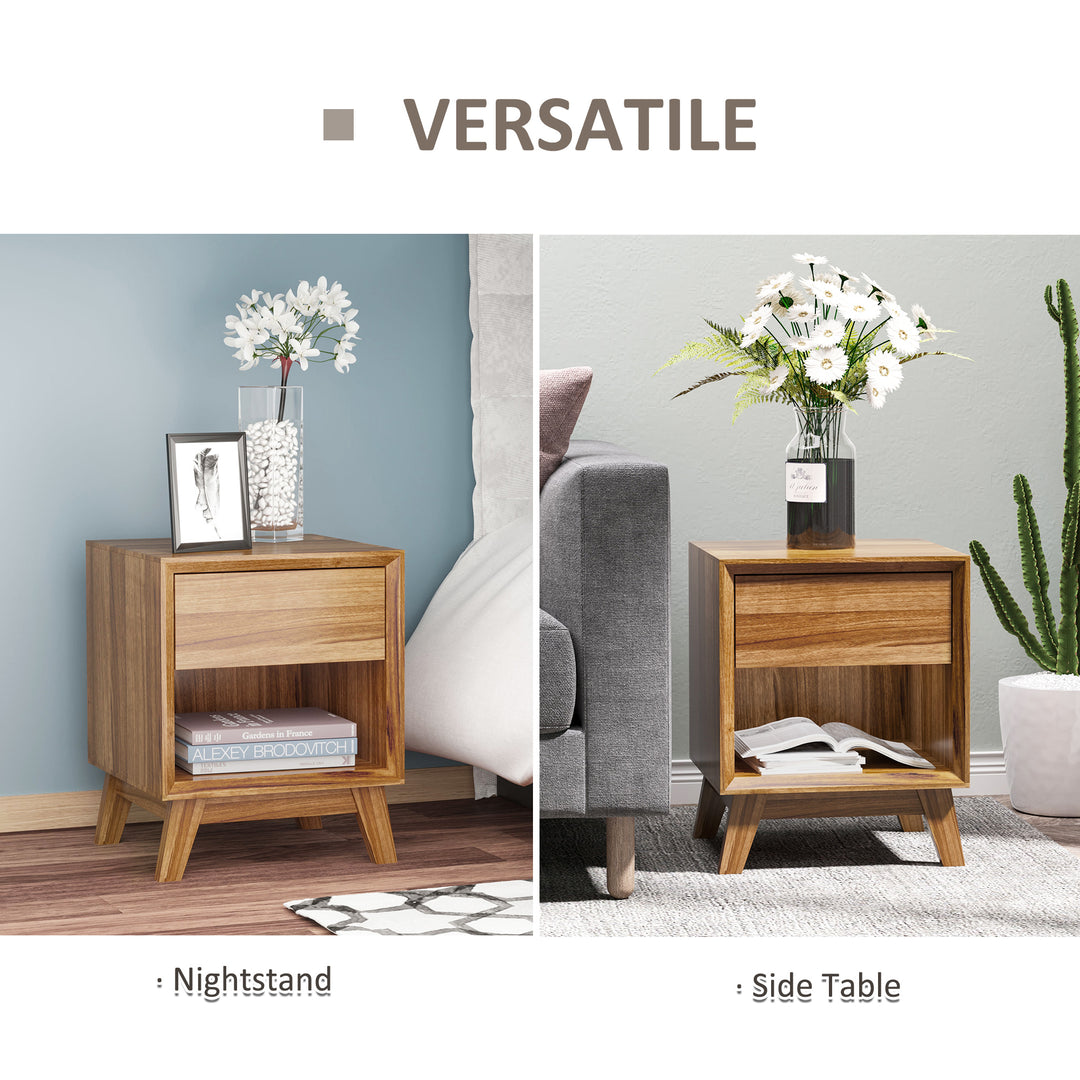 MCL Modern Bedside Table Nightstand, Living Room End Table, Side Table with Drawer and Shelf, Walnut Brown