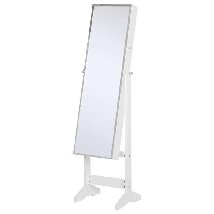 HOMCOM Jewelry Cabinet Standing Mirror Full Length Makeup Lockable Armoire Storage Organizer White | Aosom UK