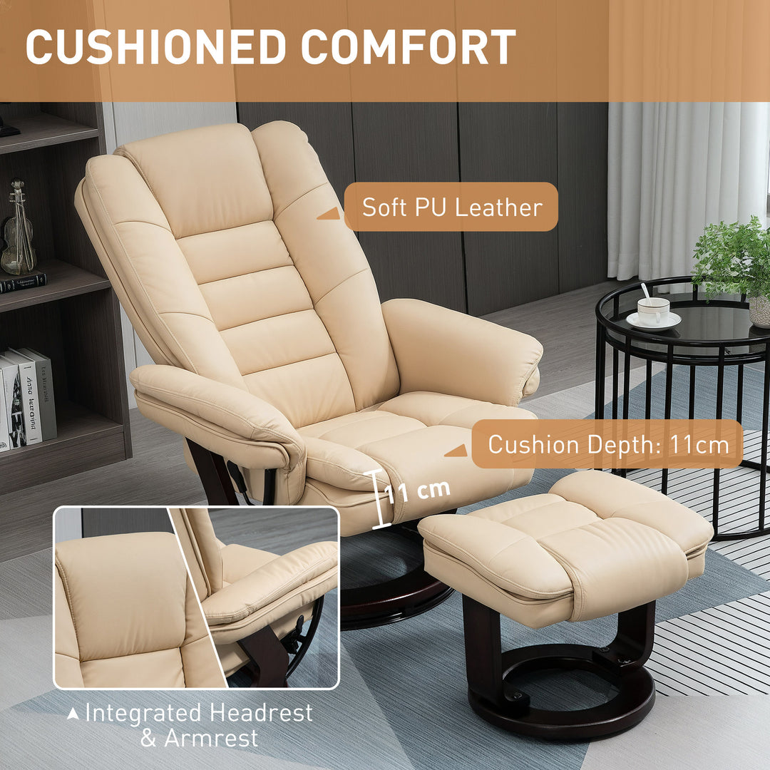 Faux Leather 135° Reclining Chair and Footstool - Beige