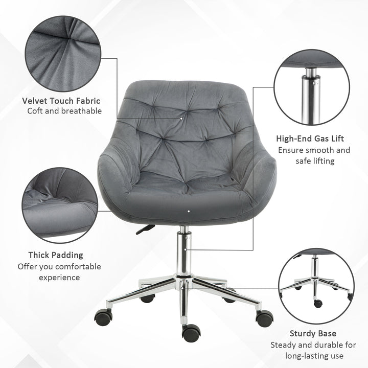 Home Office Chair Velvet Ergonomic Computer Chair Comfy Desk Chair with Adjustable Height, Arm and Back Support, Dark Grey