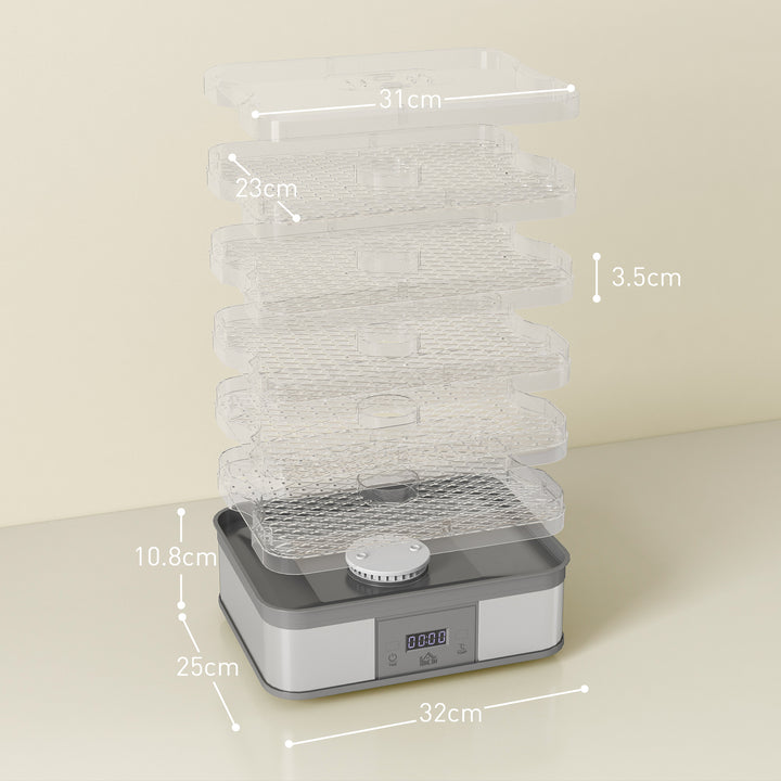 HOMCOM Food Dehydrator 5 Tier Dehydrator Machine, 245W Stainless Steel Food Dryer Machine w/ Adjustable Temperature, Timer & LCD Display | Aosom UK