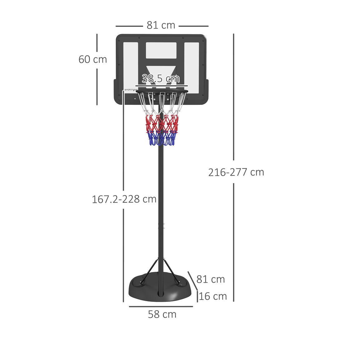 SPORTNOW Height Adjustable Basketball System, Freestanding Basketball Hoop and Stand w/ Wheels, 167-228cm | Aosom UK