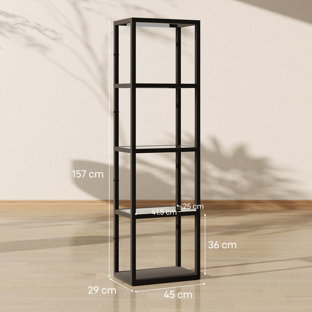 LED Floor Lamp with Glass Shelves, 4 Layers Dimmable Tall Standing Lamp, Modern Column Shelf Floor Light for Living Room, Bedroom, Office, Black