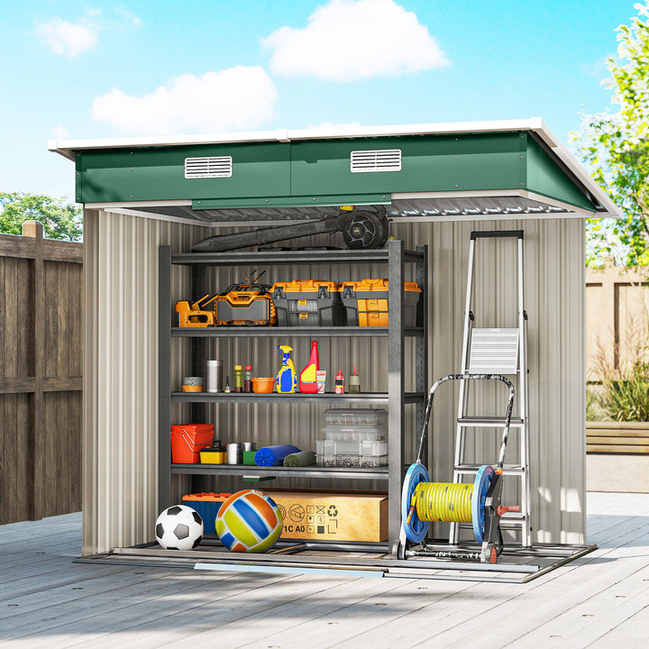 7 x 4ft Outdoor Storage Shed with Foundation Kit, Lean to Metal Garden