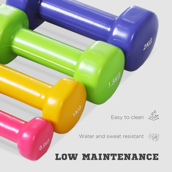 10KG Dumbbells Set with Carry Case, Hand Weights for Women and Men Home Gym Weight Lifting Training, Red, Yellow, Green, Purple