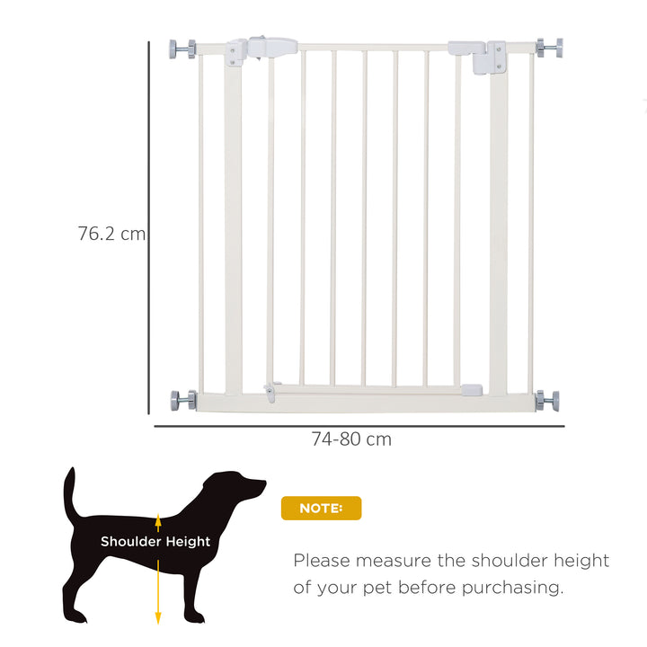 PawHut Pet Metal Safety Gate Pressure Fitted Stair Barrier for Dog Expandable Fence w/ Auto-Close Door Double Locking System 74-84cm White | Aosom UK