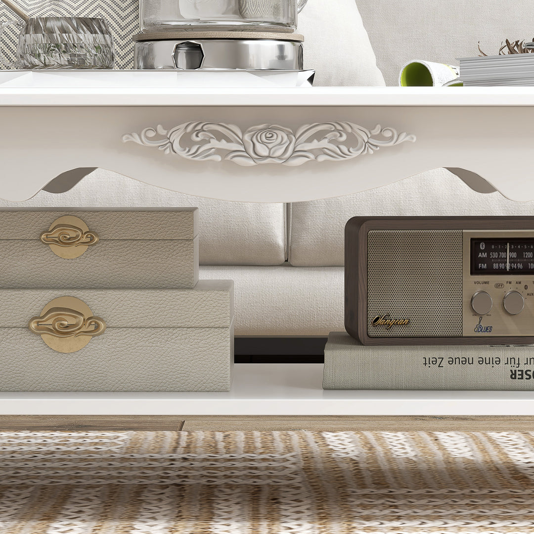 MCL White Coffee Table Wood Cocktail Tea Centre Table with Storage Shelf for Living Room Reception Room, 94L x 44W x 42H cm