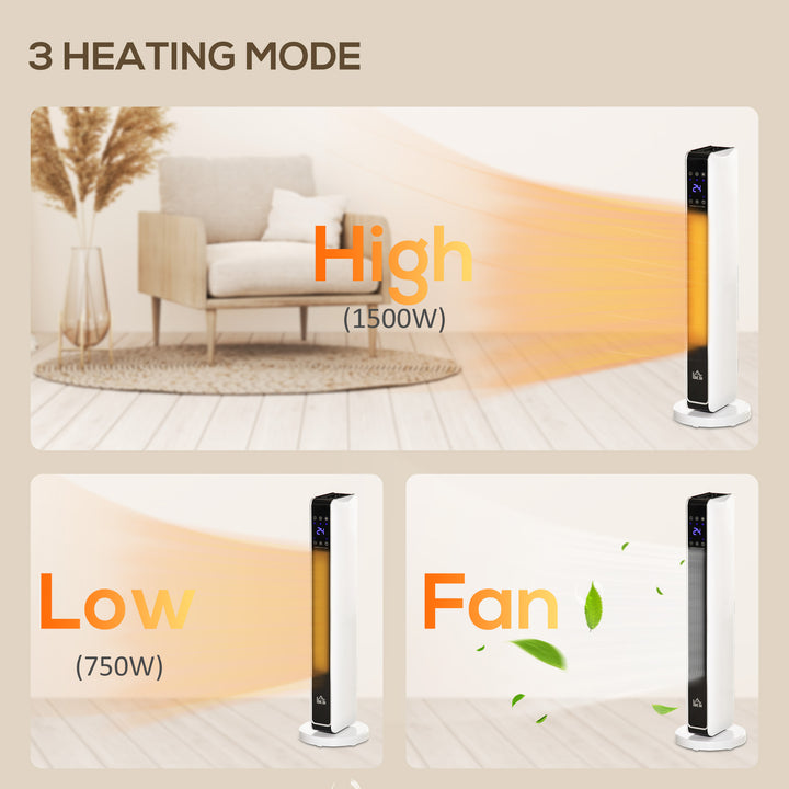1100W/2200W Space Heater with 65° Oscillation & 8-Hour Timer and Overheat & Tip Over Protection, Room Heater with 2 Heat and Fan for Bedroom, 29 inch