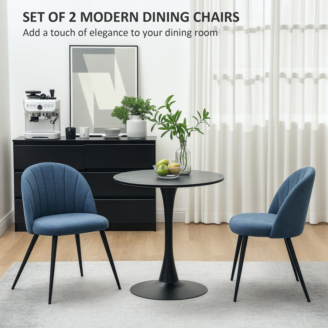 Dining Chairs Set of 2, Modern Upholstered Kitchen Chairs with Metal Legs, Shell Backrest and Padded Seat for Dining Room, Bedroom, Living Room, Vanity, Blue