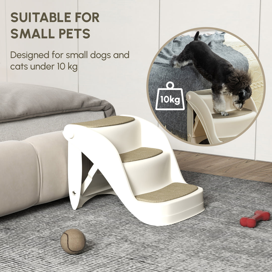 Foldable Pet Stairs Portable Dog Steps 3-Step Design with Non-slip Mats for High Beds, Sofas, 49 x 38 x 38 cm, Cream