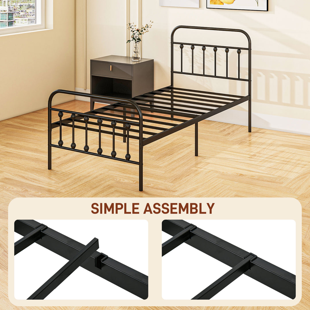 HOMCOM 3ft Single Platform Bed Frame with Underbed Storage Tall Headboard Steel Slat No Box Spring Needed Easy Assembly Black