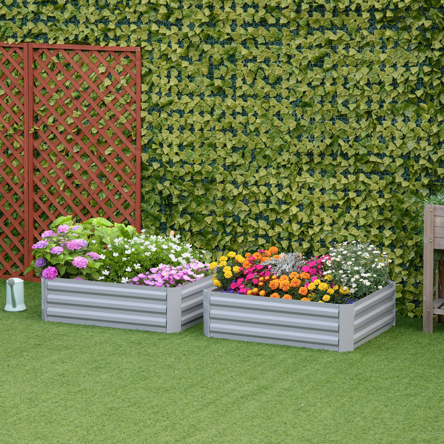 Set of 2 291L Raised Garden Bed, Elevated Galvanised Planter Box for Flowers, Herbs, 100x100x30cm, Grey