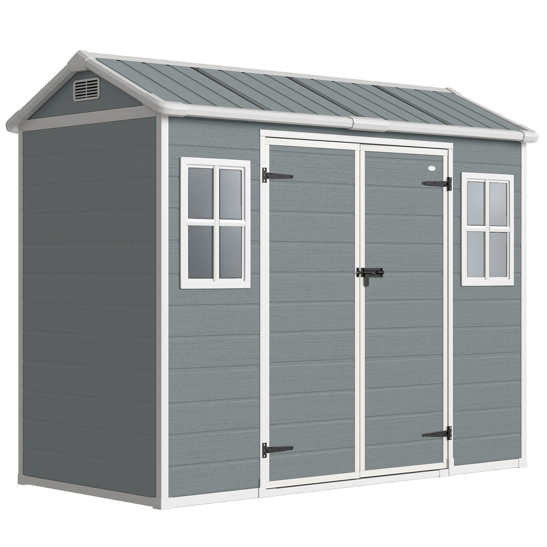 8 x 4 ft Plastic Garden Shed, Wood-Effect Outdoor Storage Shed with Fl