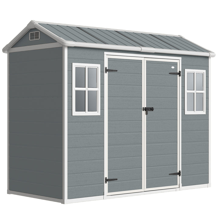 8 x 4 ft Plastic Garden Shed, Wood-Effect Outdoor Storage Shed with Fl