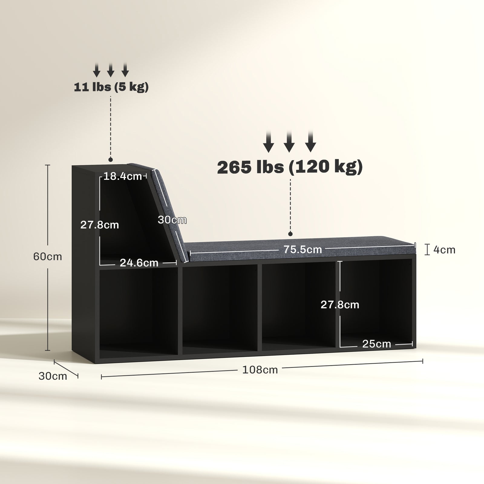 2 Tier Modern Bookcase Bookshelf with Removable Cushions for Living Ro